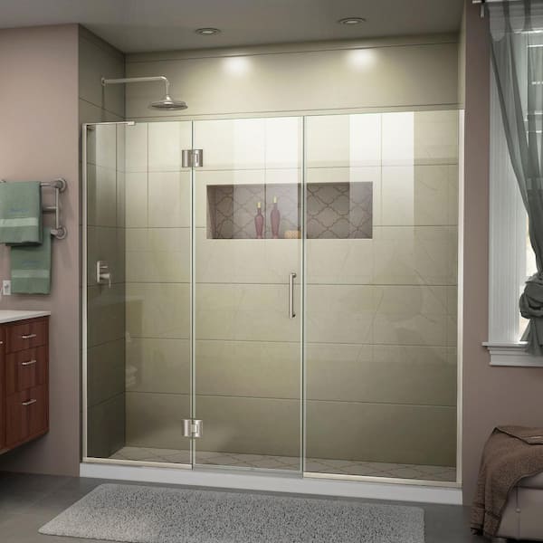 DreamLine Unidoor-X 66.5 to 67 in. x 72 in. Frameless Hinged Shower Door in Brushed Nickel