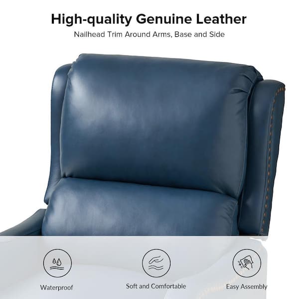 Blue leather wingback online recliner