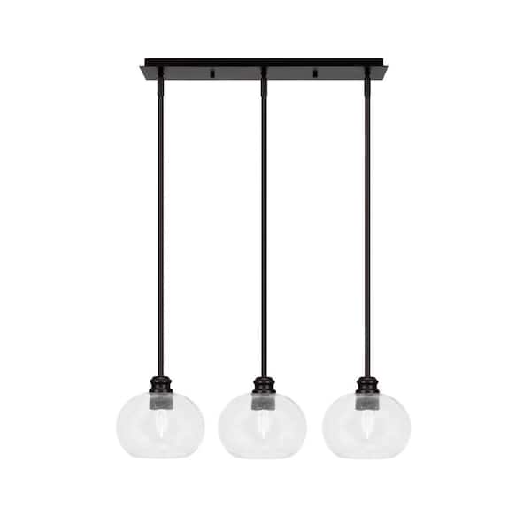 Unbranded Albany 60-Watt 3-Light Espresso Linear Pendant Light with Clear Bubble Glass Shades and No Bulbs Included