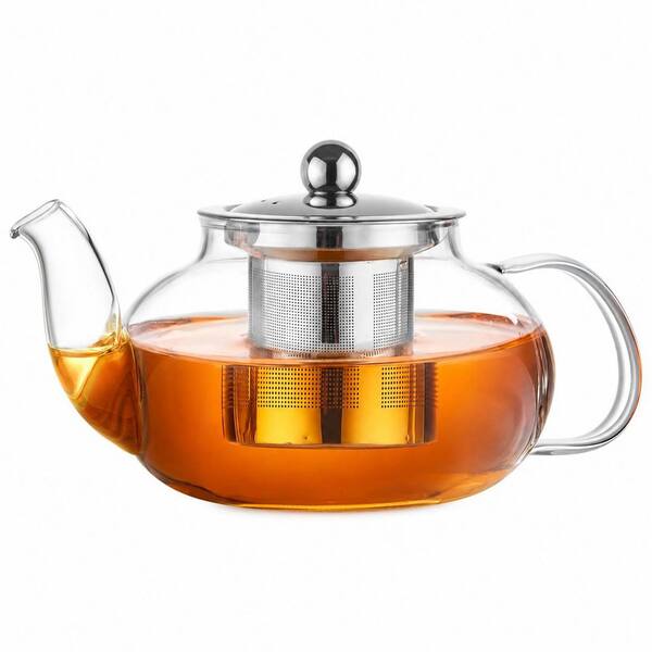 Glass Teapot Stovetop Safe, 20 oz with Removable Stainless Steel Infuser, Clear Borosilicate for Loose Leaf Tea