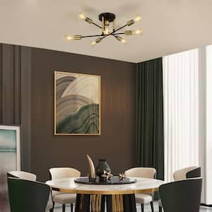 20.4 In. Black Farmhouse Semi-Flush Mount Ceiling Light Fixture Modern Sputnik Chandelier for Kitchen Island Dining Room