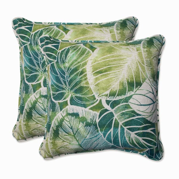 Pillow Perfect Floral Green Square Outdoor Square Throw Pillow 2-Pack