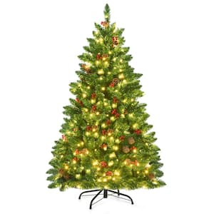 Costway 4.5 ft. Pre-Lit LED Slim Fraser Fir Artificial Christmas Tree ...