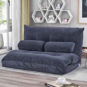 Bluish Gray Adjustable Folding Futon Sofa Bed with 2-Pillows