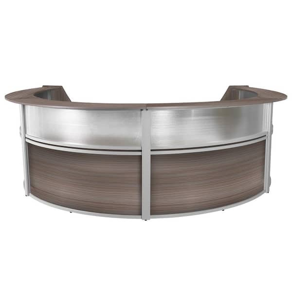 142 in. Gray Marque Plexi Four-Unit Reception Curved Desk Workstation