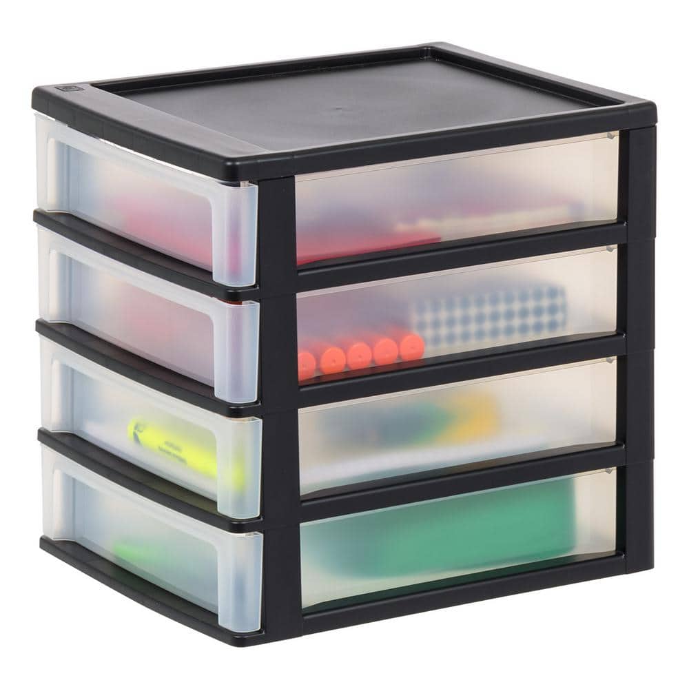 Small Black Plastic 4-Drawer Stackable Organizer, Set of 2