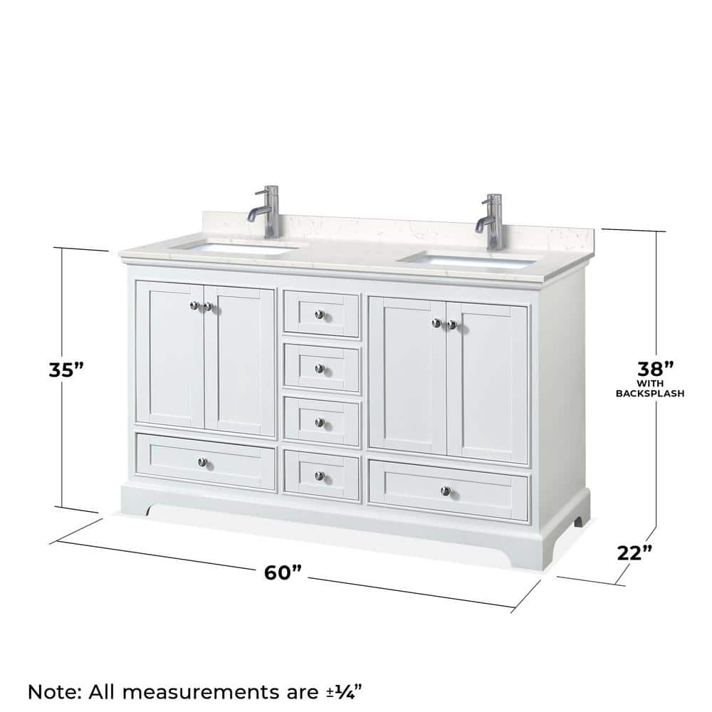 Deborah 60" White Double Vanity with Carrara Marble Top