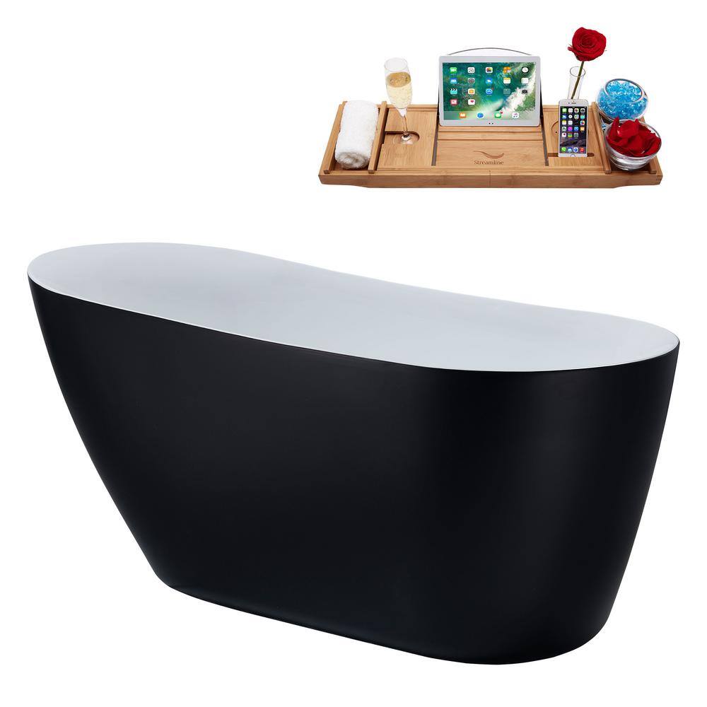59'' Black and White Freestanding Acrylic Soaking Bathtub