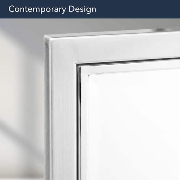 30 in. W x 40 in. H Framed Rectangular Beveled Edge Bathroom Vanity Mirror in Brush nickel with chrome inner lip