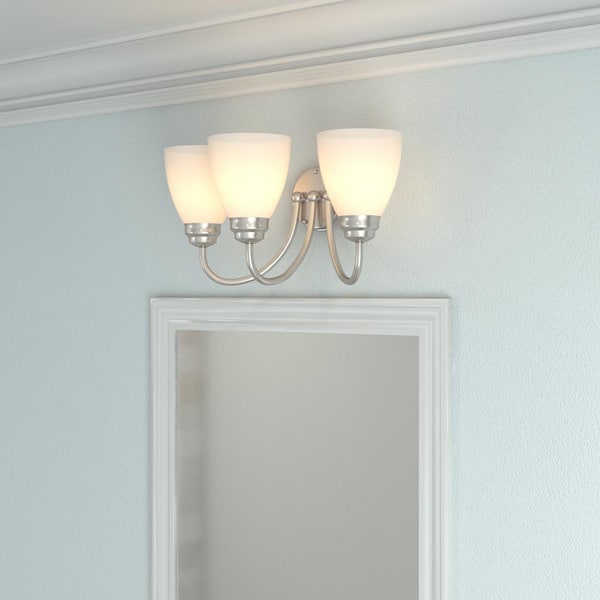 Hamilton 3-Light Brushed Nickel Vanity Light with Frosted Glass Shades