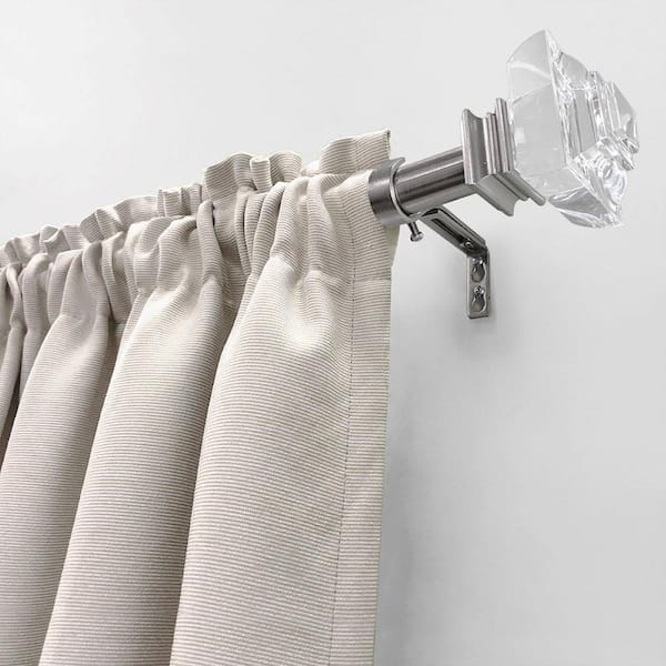 72 in. - 144 in. Adjustable Single Curtain Rod 1 in. Dia. in Brushed Nickel with Crystal Square finials