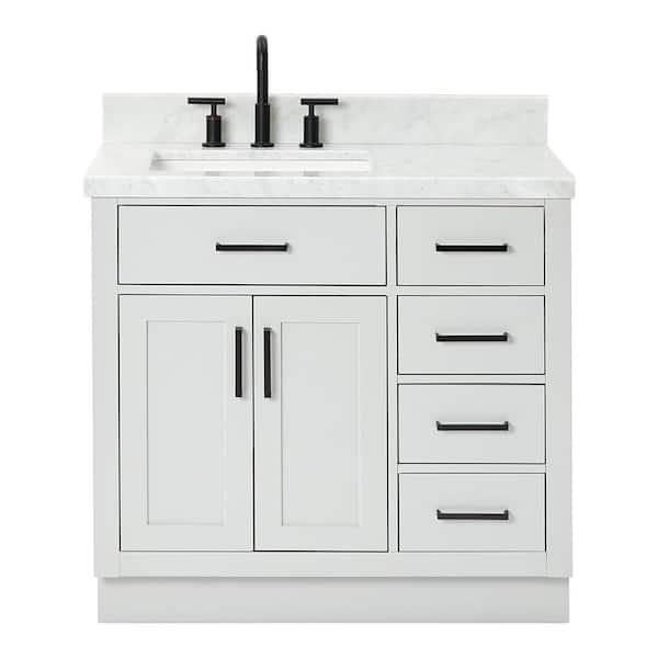 Hepburn 36 in. W x 22 in. D x 36 in. H Bath Vanity in Gray with Carrara Marble Vanity Top in White with White Basin