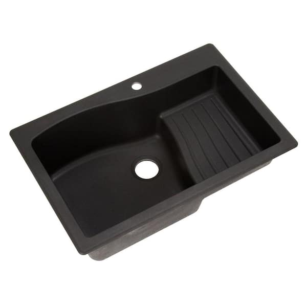 Swan Ascend Drop-In/Undermount Granite 33 in. 1-Hole Single Bowl Kitchen Sink in Nero