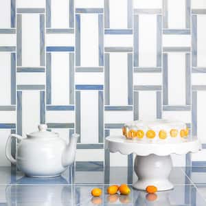 Mingle Blue and Thassos 12.83 in. x 12.63 in. Polished Marble Floor and Wall Mosaic Tile (1.12 sq. ft./Each)