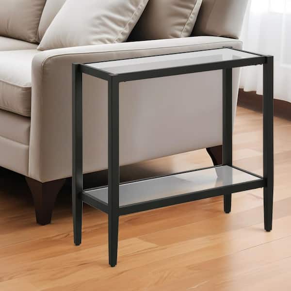 24 in. Black Rectangle Glass End Table