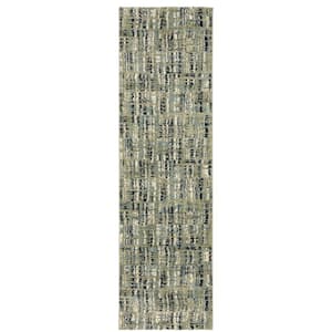Sienna Beige/Green 2 ft. x 8 ft. Industrial Distressed Abstract Striped Polypropylene Indoor Runner Area Rug