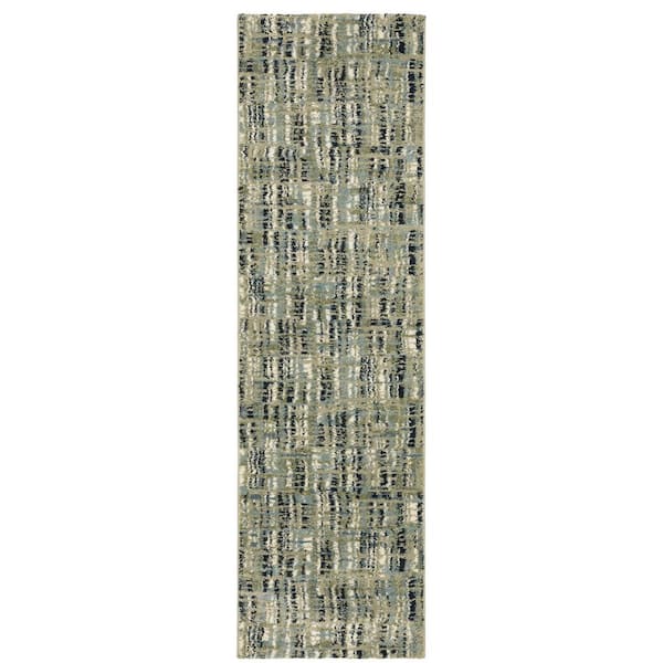 Sienna Beige/Green 2 ft. x 8 ft. Industrial Distressed Abstract Striped Polypropylene Indoor Runner Area Rug