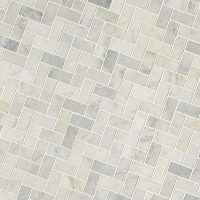 Msi Arabescato Carrara Herringbone Pattern 12 In X 12 In X 10 Mm Honed Marble Mesh Mounted Mosaic Tile 10 Sq Ft Case Smot Ara Hbh The Home Depot