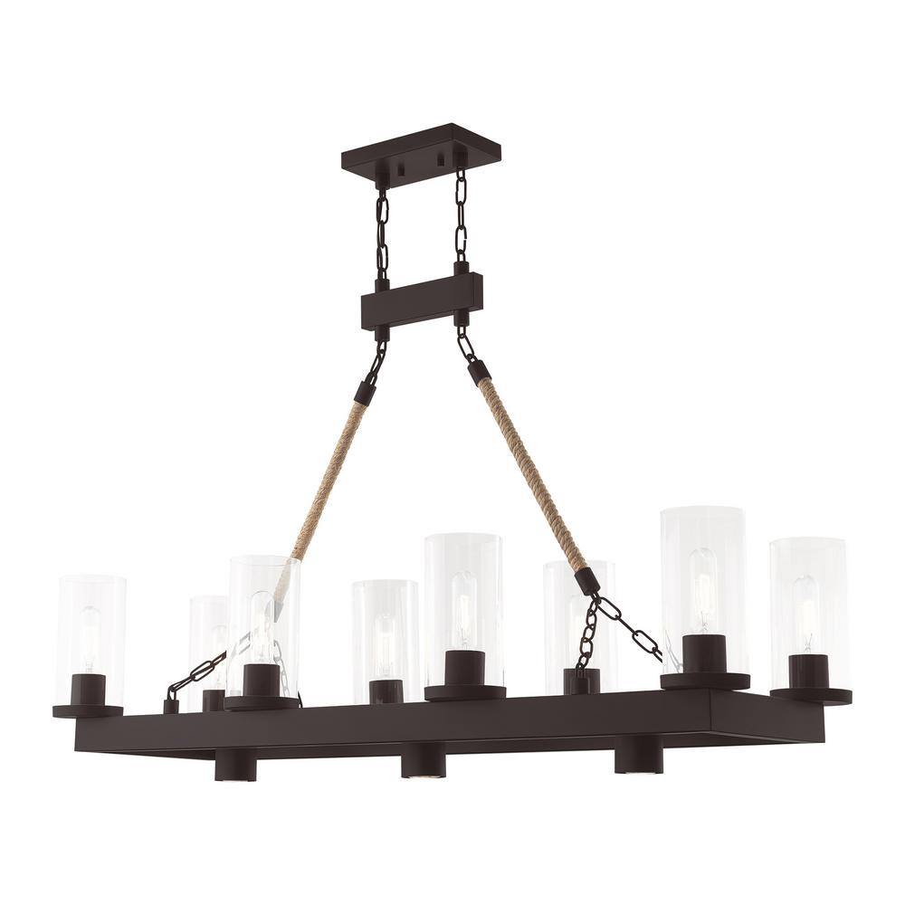 Metuchen Bronze Linear Chandelier with Clear Glass and Rope Detail, 11-Light