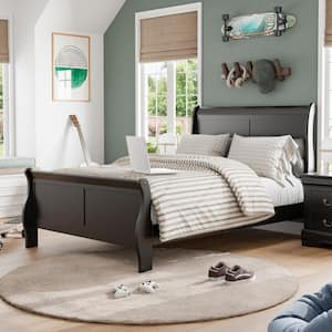 Burkhart Black Twin Wood Frame Sleigh Bed with Slat Kit