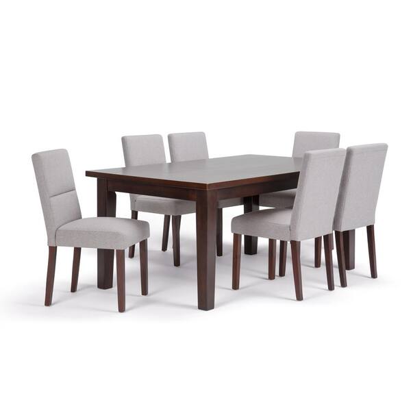 Simpli Home Ashford 9-Piece Dining Set with 6 Upholstered Dining Chairs in Cloud Grey Linen Look Fabric and 54 in. Wide Table