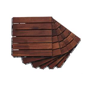 12 in. x 12 in. Square Acacia Wood Interlocking Flooring Tiles Striped Pattern Pack of 10-Tiles