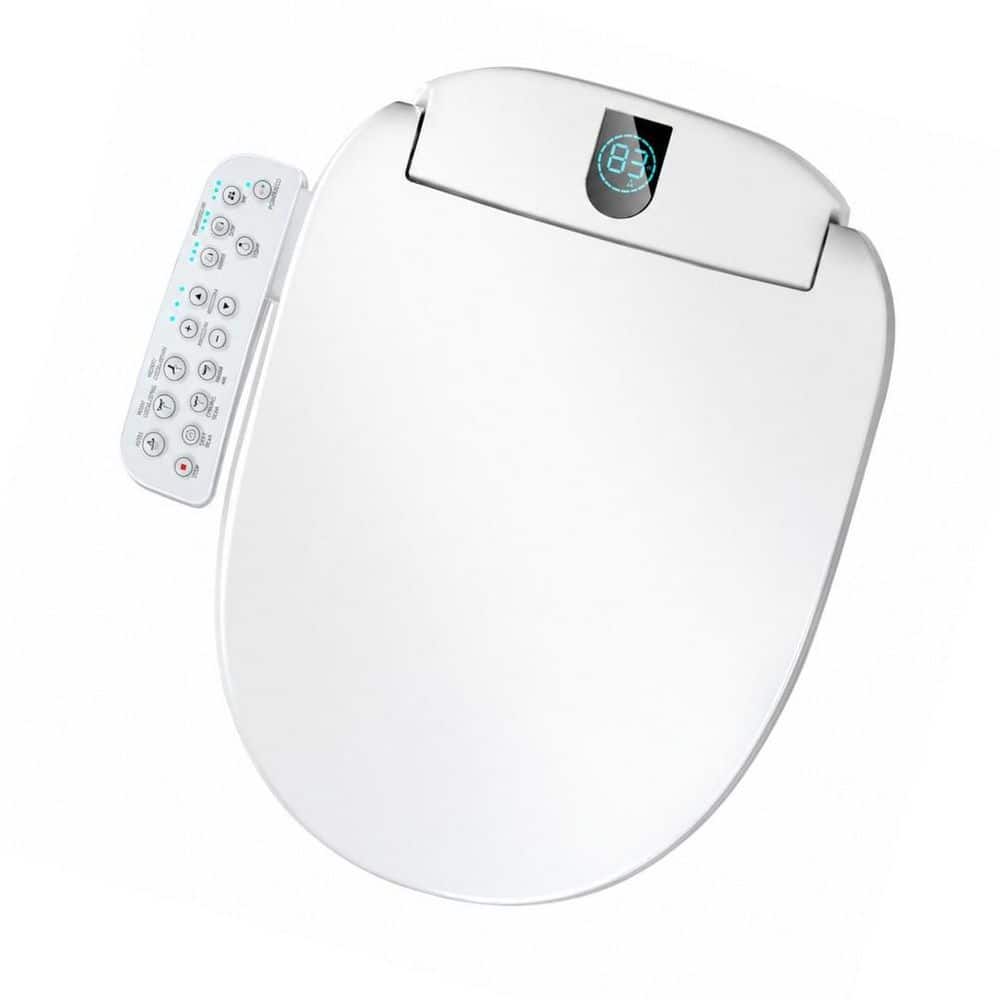 1-Piece Bath Accessory Set in White, Round Smart Electric Bidet Toilet Seat, Side Control, Warm Water Wash, Air Dryer