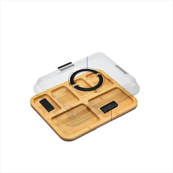 14.5 in. Travel Portable Charcuterie Box Bamboo Cheese Board with Clear Lid for Picnics and Entertaining
