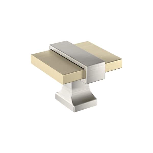 Overton 1-3/8 in. (35 mm) Length Golden Champagne/Satin Nickel Square Cabinet Knob