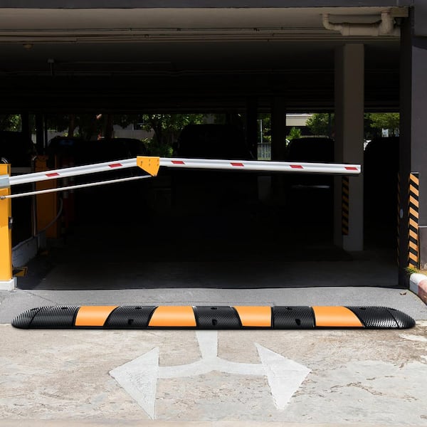 Rubber Speed Bump 2-Channel 72 in. x 12 in. 6. 02 ft. Garage Speed Bump Conduit Loading with 2-End Cap for Driveway