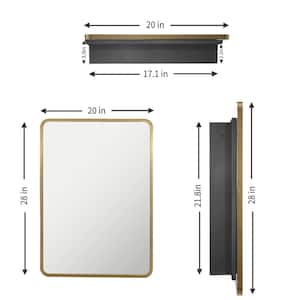 Modern Gold 20 in. W x 28 in. H Rectangular Recess or Surface Mount Metal Framed Medicine Cabinet with Mirror