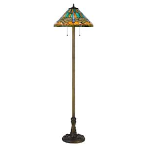 62.5 in. Brass 2 Dimmable (Full Range) Standard Floor Lamp for Living Room with Glass Dome Shade