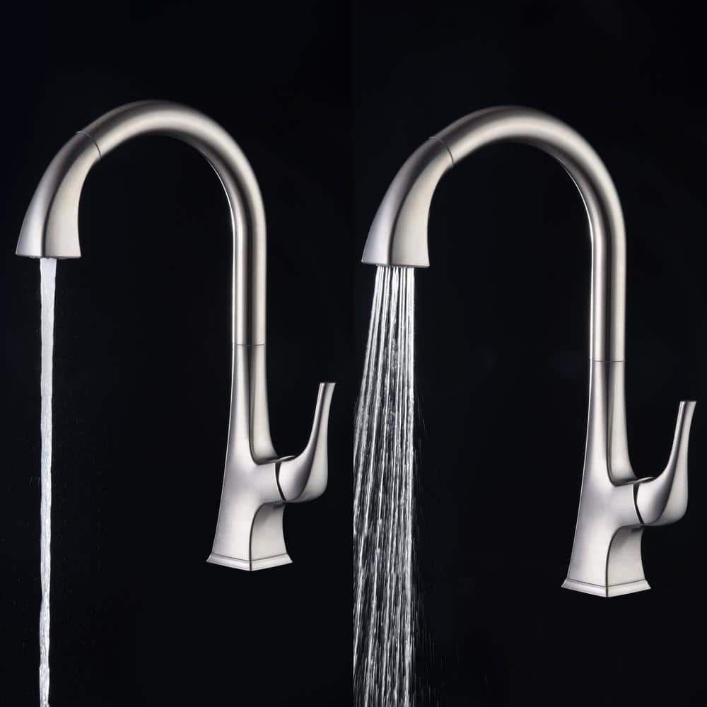 Brushed Nickel High-Arc Single Handle Kitchen Faucet with Pull-out Spray