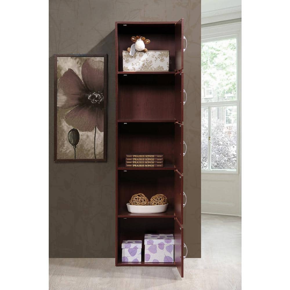 Tall Mahogany Wood Storage Cabinet with Five Doors