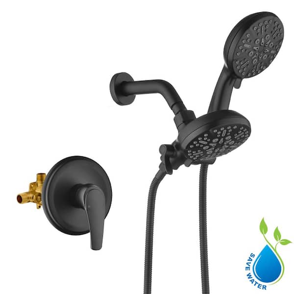 UKISHIRO Viki Single-Handle 5-Spray Settings High Pressure Shower Faucet with hand shower in black (Valve Included)