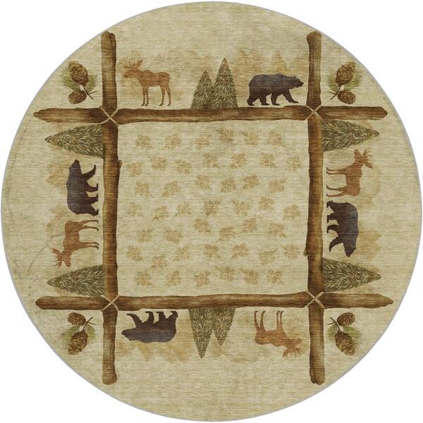 Dream Shag Premium Machine Washable Abstract ADS142 Khaki 8 ft. x 8 ft. Round Rug