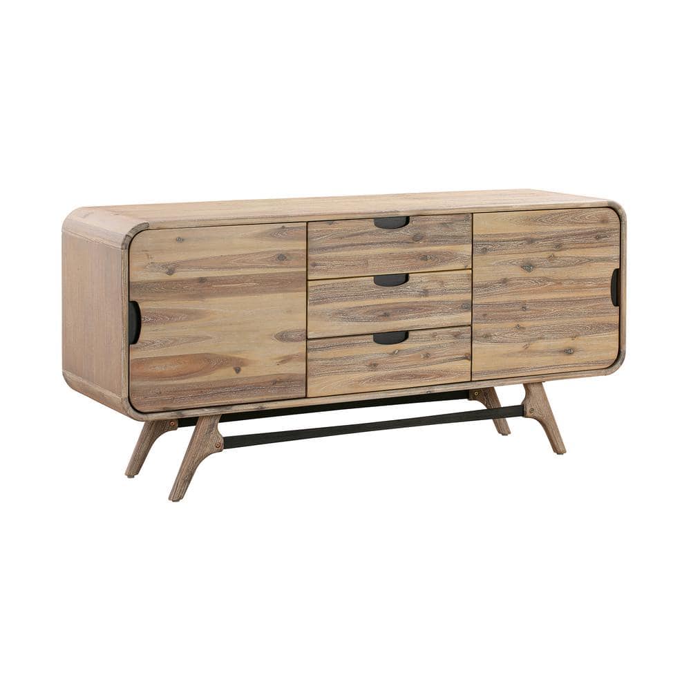 Mid-Century Modern Grey Acacia Wood 3-Drawer Sideboard Buffet