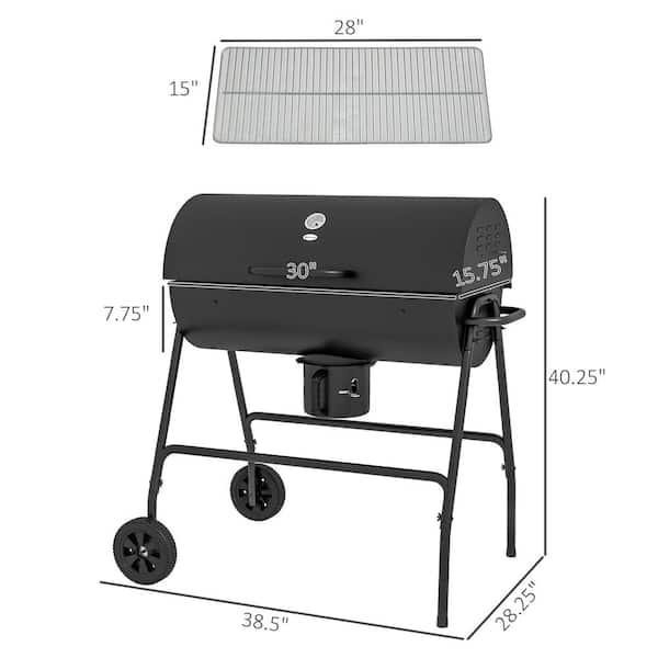 Outsunny Barrel Charcoal Steel BBQ Grill Trolley Charcoal Smoker 