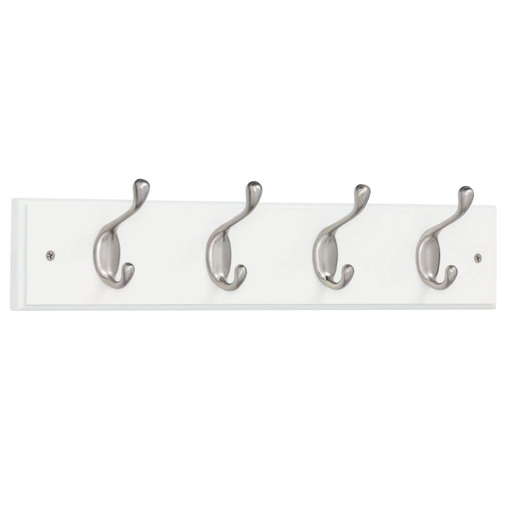 Liberty 18 in. White and Satin Nickel Heavy Duty Hook Rack 129849 - The  Home Depot
