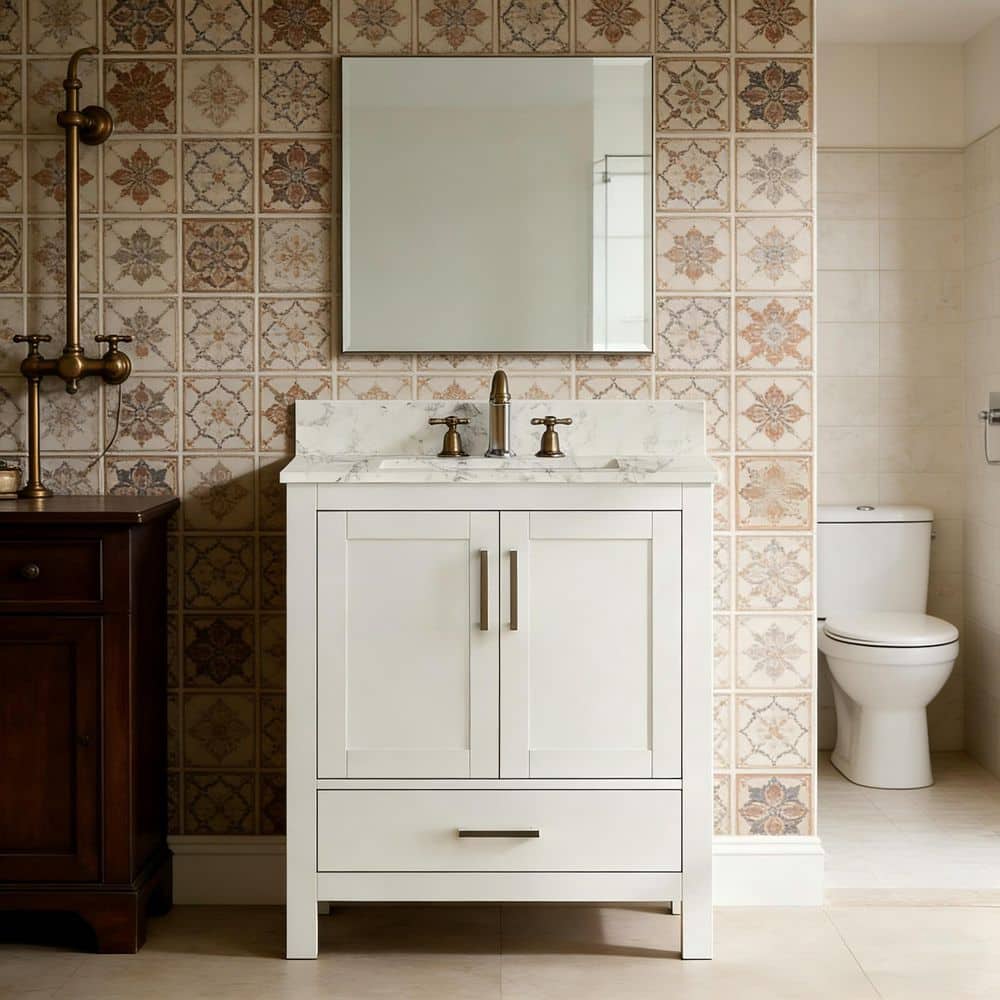 ANGELES HOME 30 in. W x 22 in. D Freestanding White Bath Vanity with ...