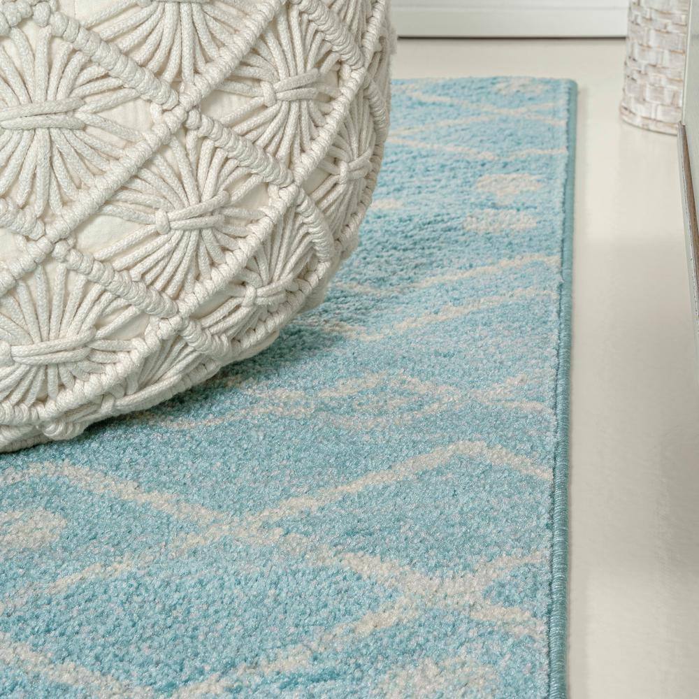 Turquoise and Cream Moroccan Synthetic Area Rug, 5'3" x 7'7"