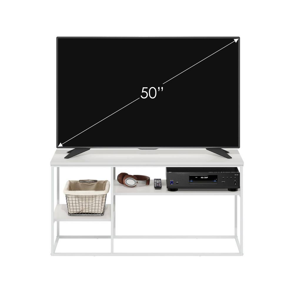White Metal and Wood Minimalist TV Stand for 50 Inch TV