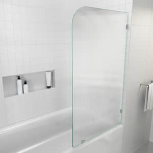34 in. x 58.25 in. Right-Hand Single Fixed Frameless Fluted Frosted Bath Panel Radius Shower Tub Door
