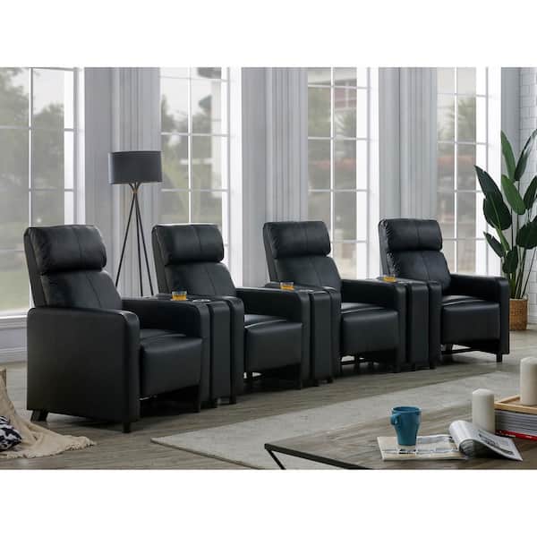 Toohey 7-piece Black Leather Upholstered Tufted Recliner Living Room Set