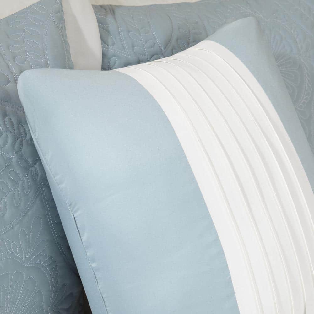 Blue Reversible Microfiber Queen Bedspread Set with Shams and Pillows