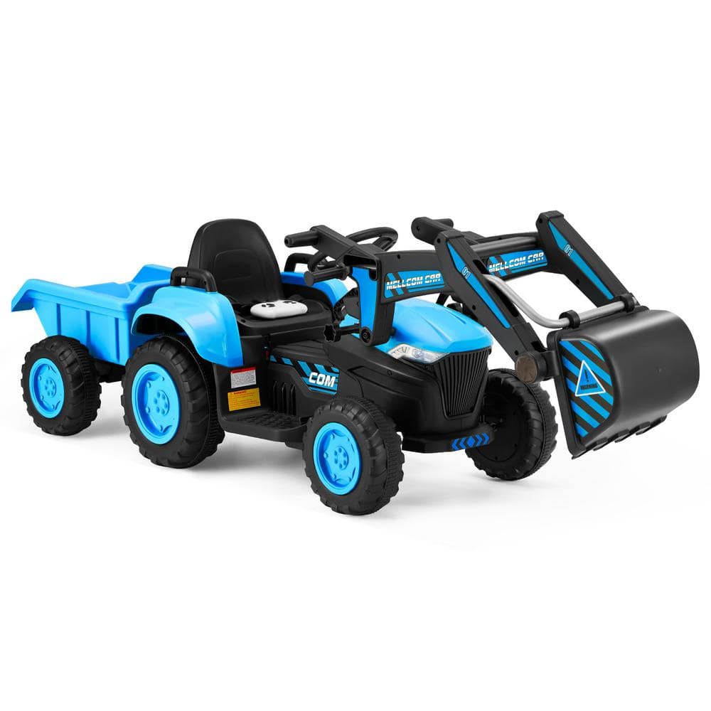 9 in Boys Electric Digger Truck, 12-Volt Toy Tractor Kids Car with Remote 