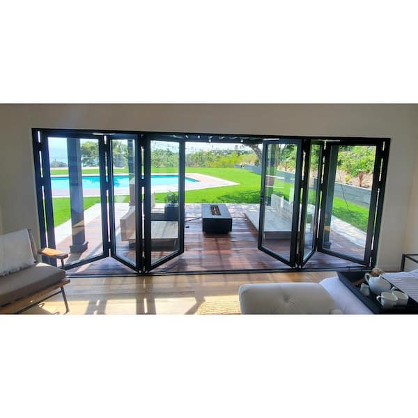 Eris 192 in. x 80 in. Center Opening/Outswing Double Tempered Glass Black Aluminum Folding Patio Door Eris 192 in. x 80 in. Center Opening/Outswing Double Tempered Glass Black Aluminum Folding Patio Door
