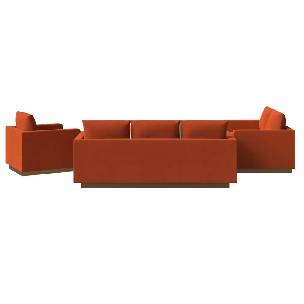 Orange Marmalade Velvet 3-Piece Sofa Set with Gold Base