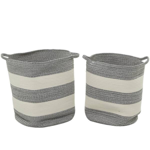 Litton Lane Cotton Handmade Striped Storage Basket with Handles (Set of 2)