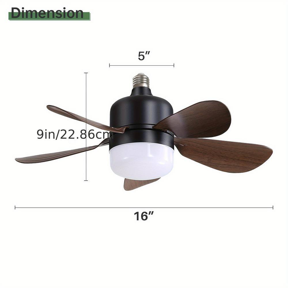16" Black and Brown ABS Ceiling Fan with LED Light and Remote